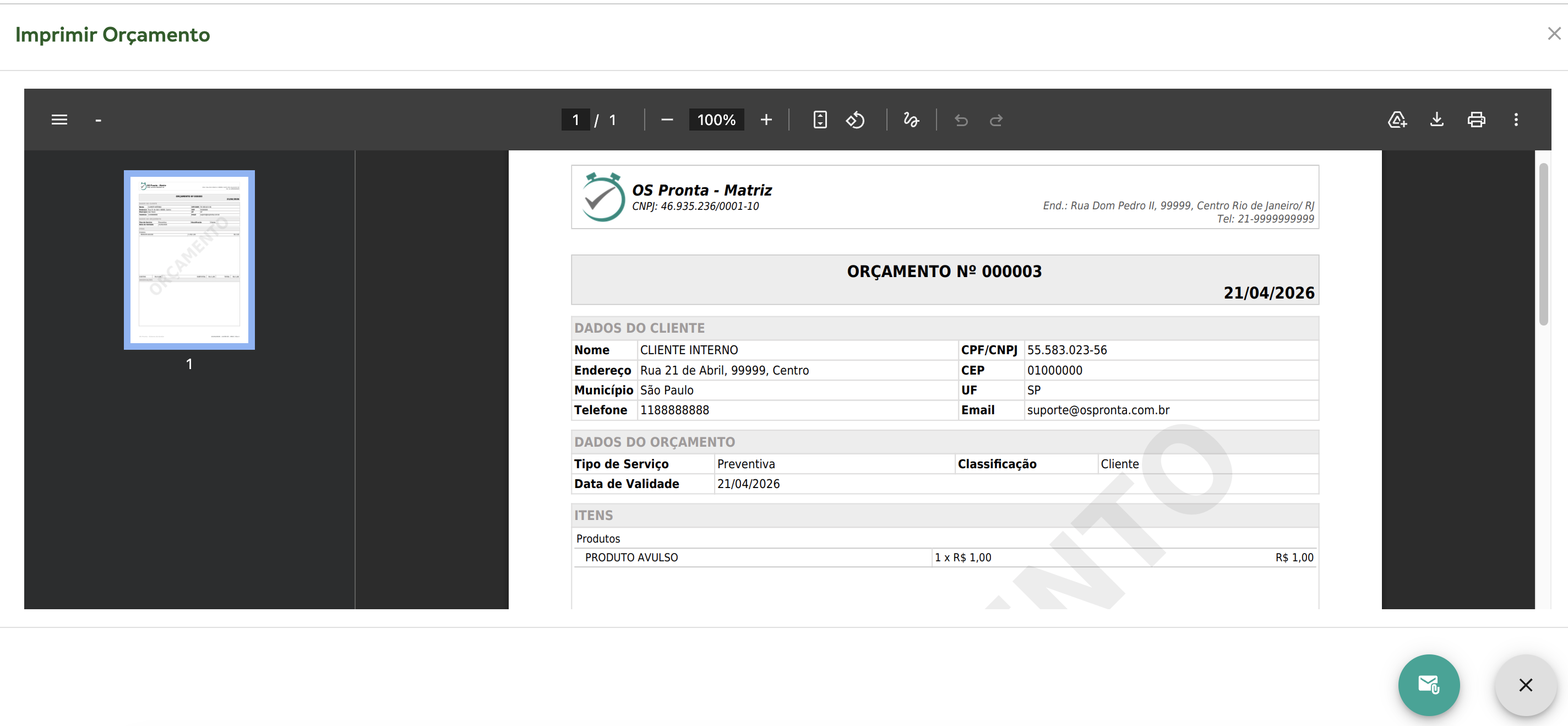Imprimir Orçamento