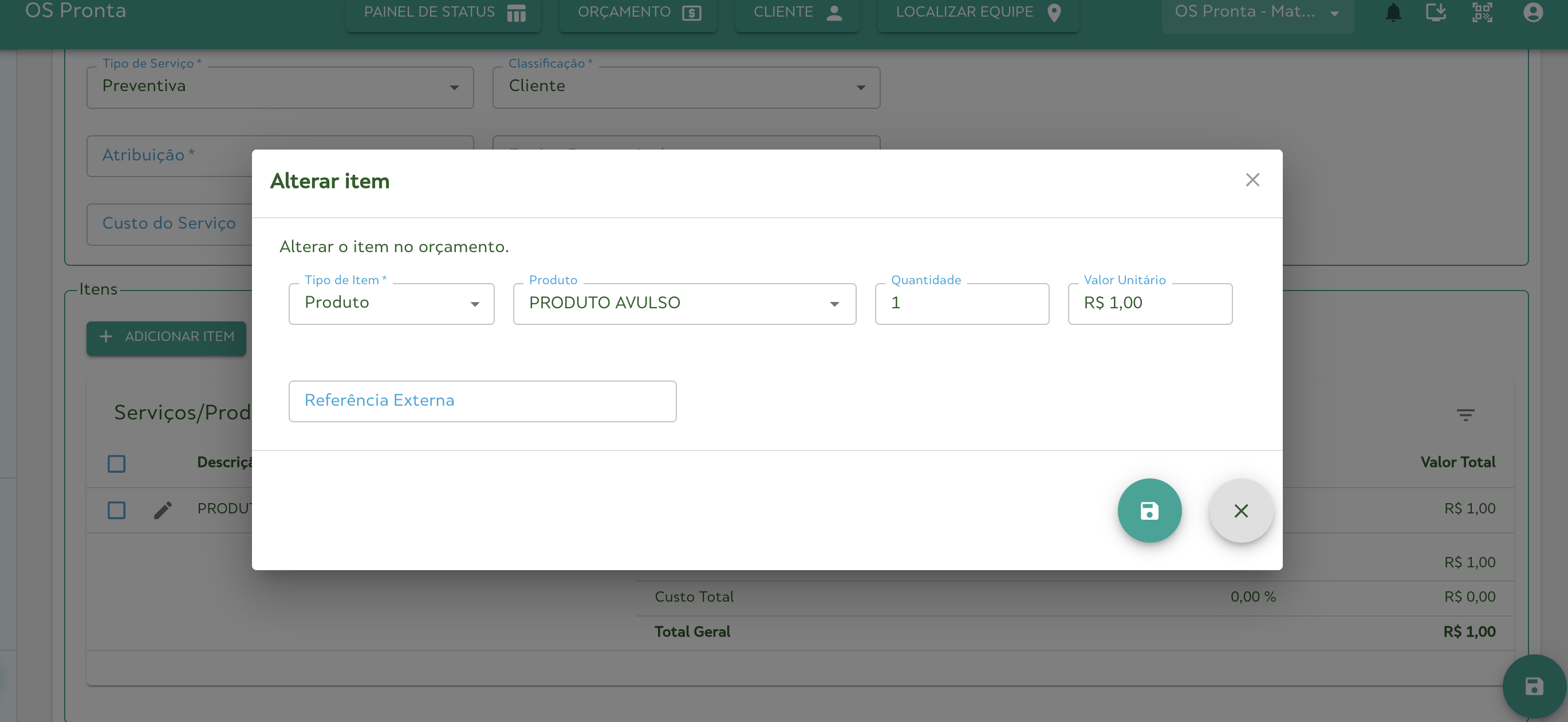 Alterar Item do Orçamento