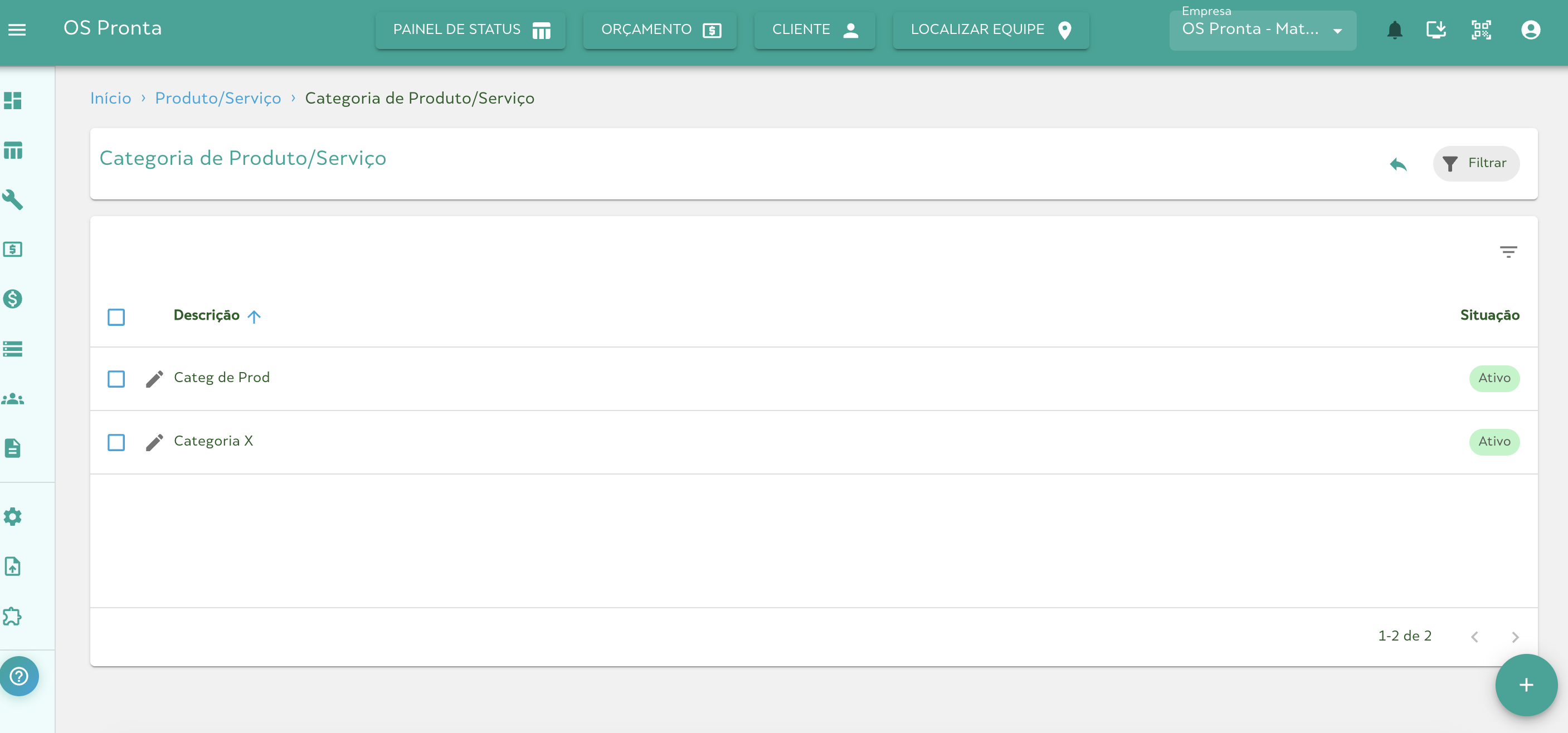 Categorias de Produtos/Serviços