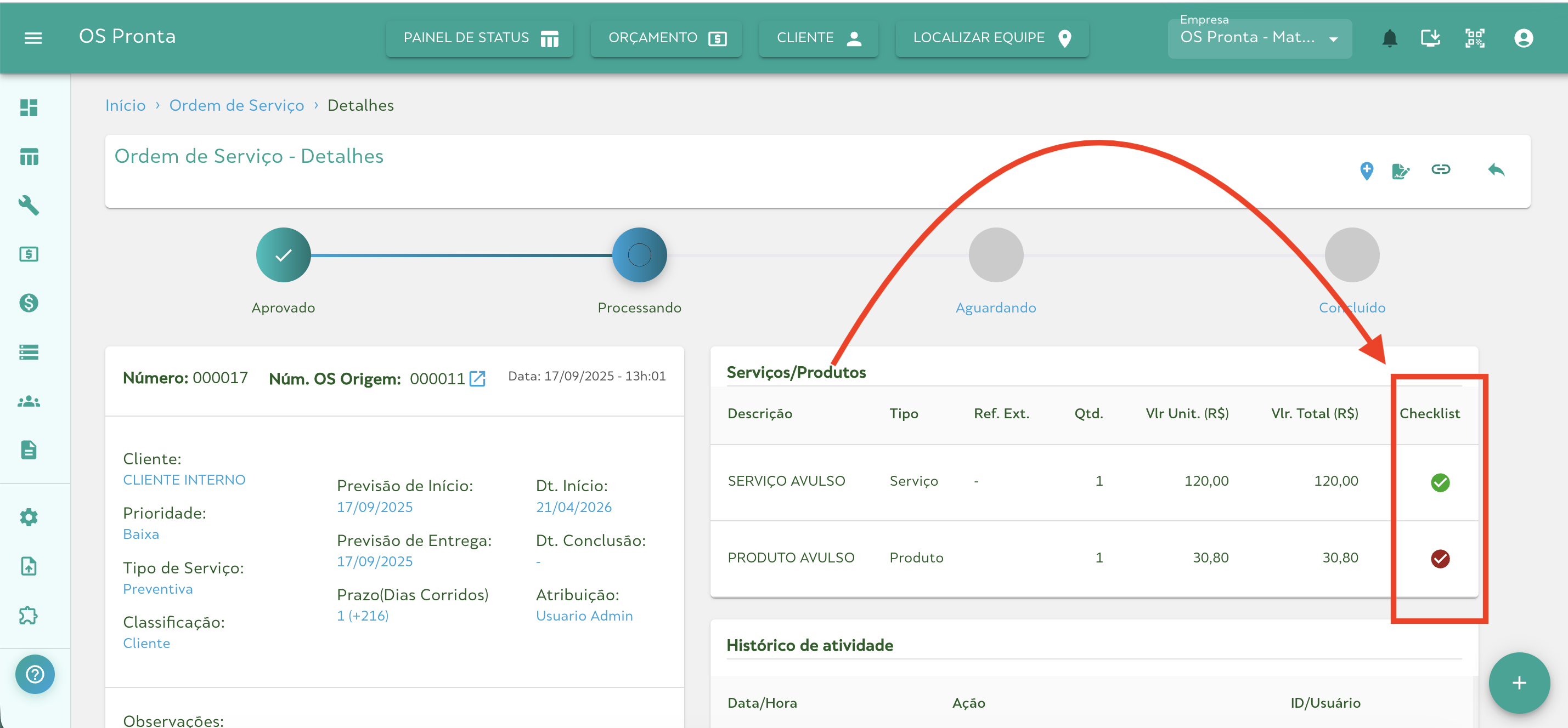 Checklist de Item da OS