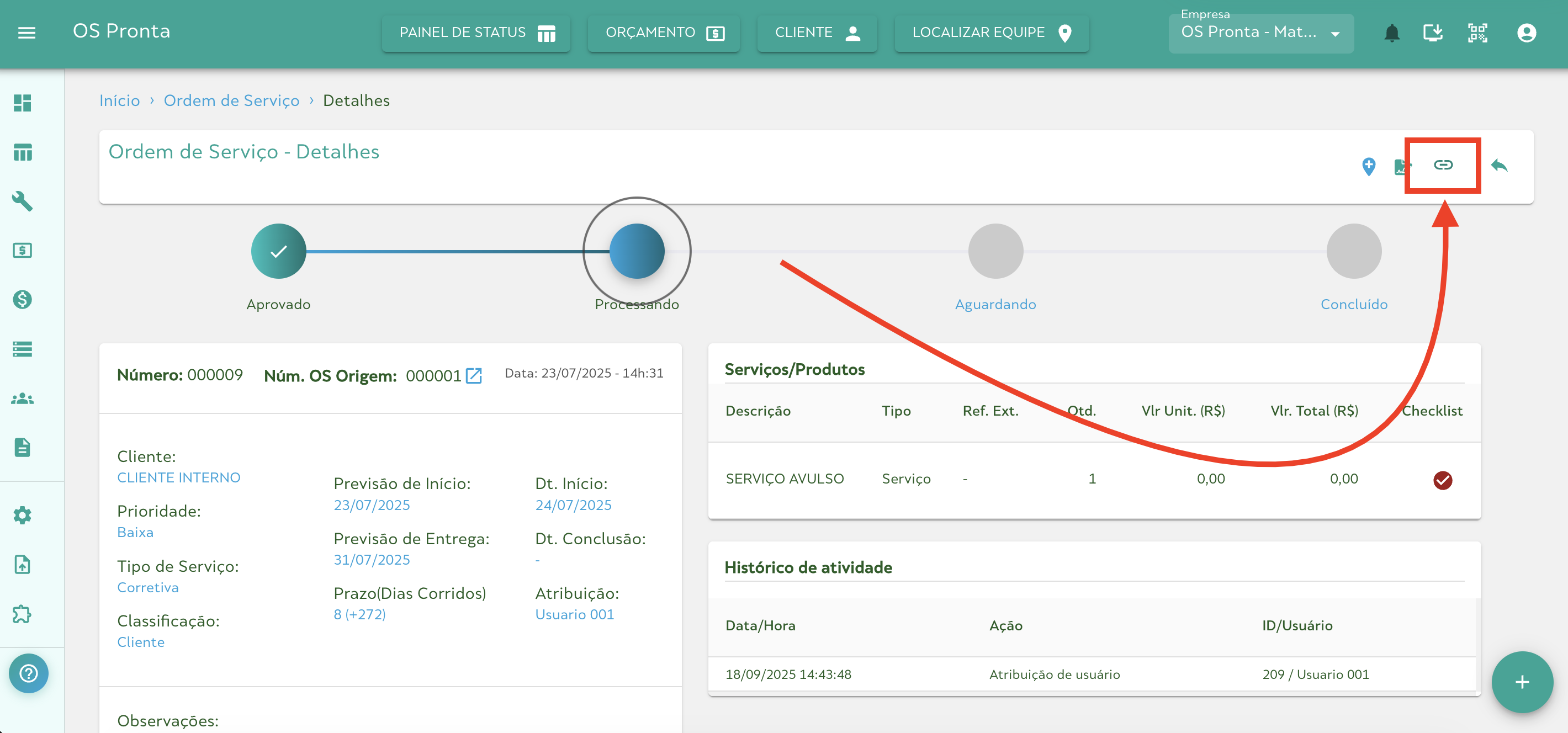 Botao para acessar a Página de Acompanhamento da OS