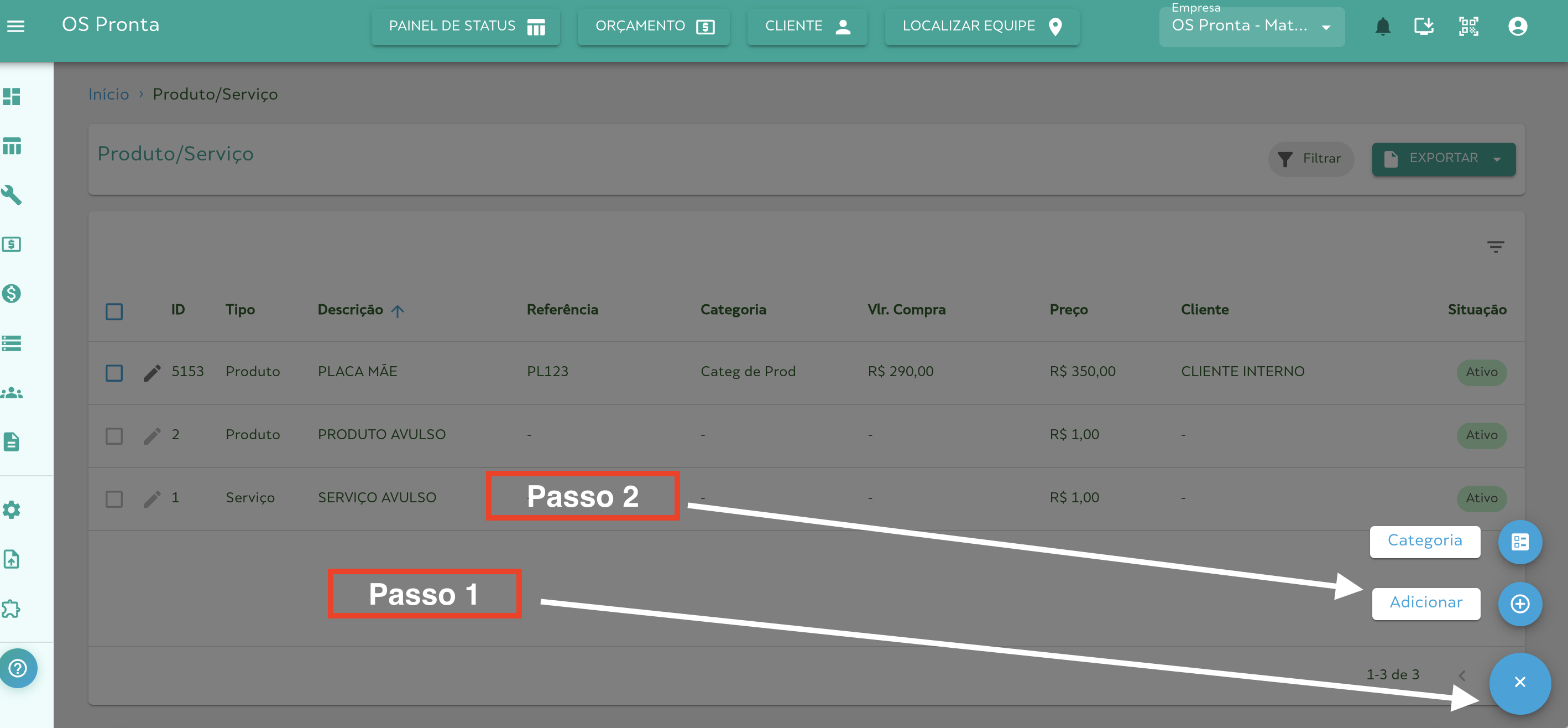 Criar Produto/Serviço