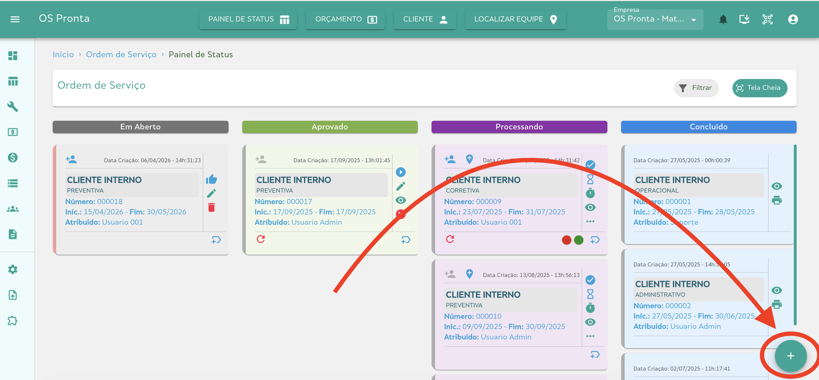 Criar Ordem de Serviço