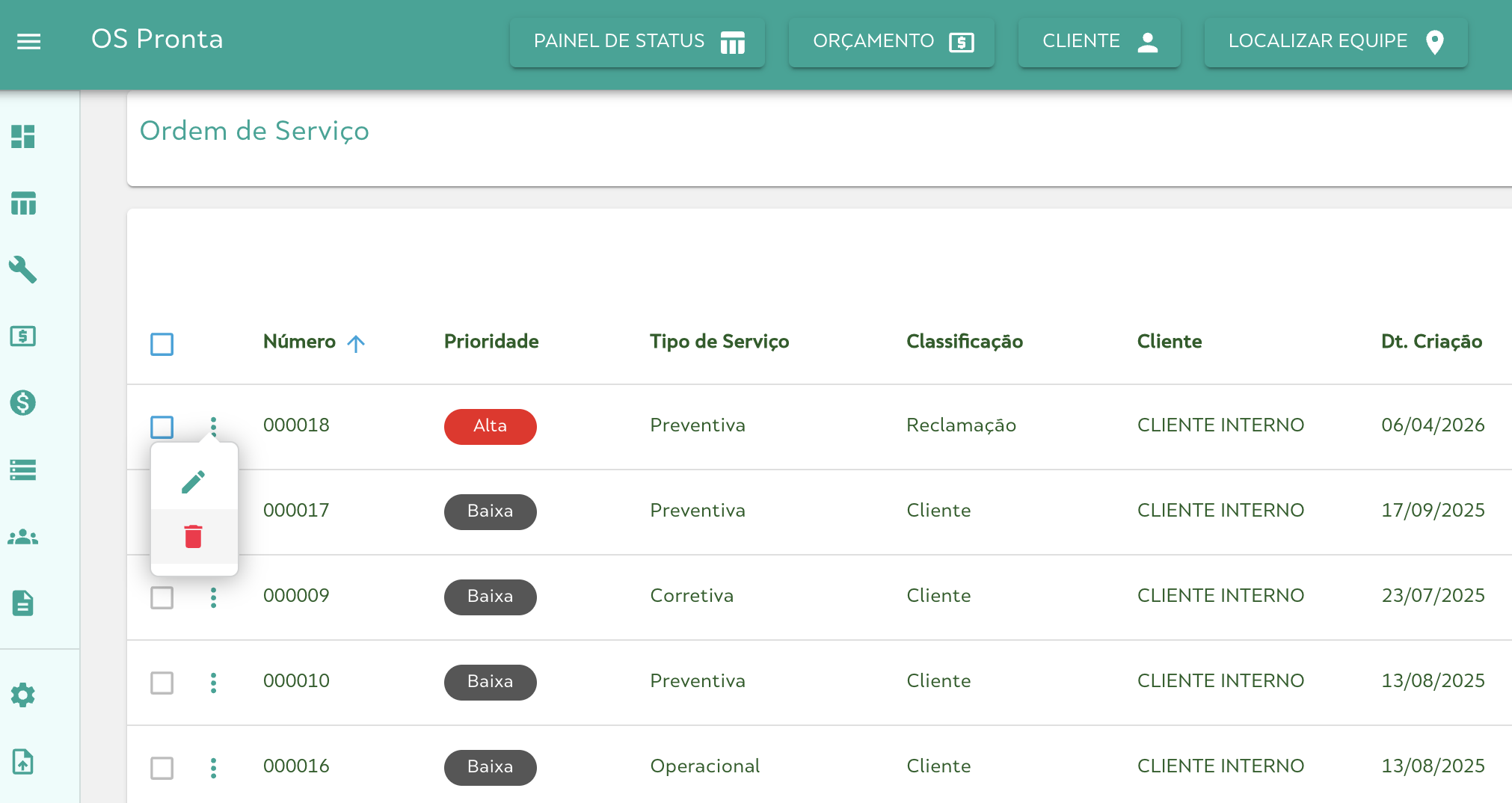Excluir Ordem de Serviço